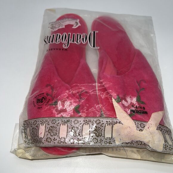Vtg 1960s Pairs of Dearfoams Slippers 6.5-7.5 Washable Peep Toe Slip On-Pink-NOS - Picture 1 of 6